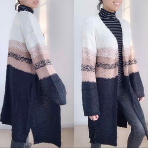 LONG SWEATER KNIT CARDIGAN -WHITE TAUPE BLACK